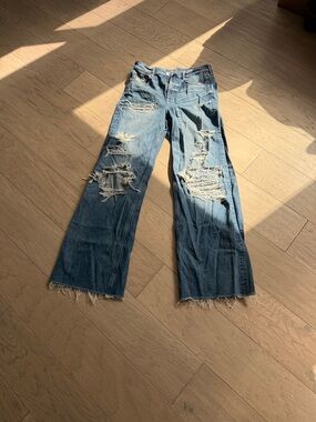 American Eagle Outfitters Light Blue Distressed Wide-Leg Jeans